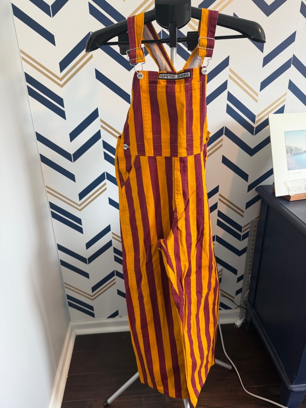 Game Time Kids Striped Overalls in Maroon and Gold